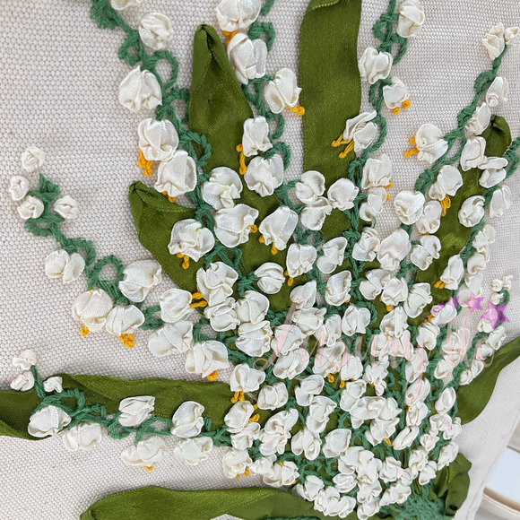 Lily Of The Valey Embroidery Convertible Backpack Tote Crossbody Bag, White main image 8
